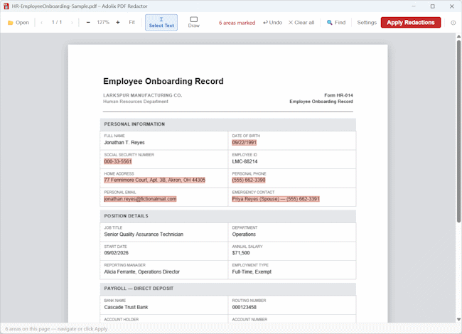 employee record before redaction