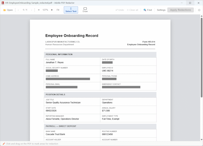 employee record after redaction