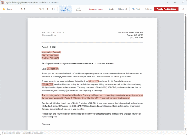 client letter before redaction
