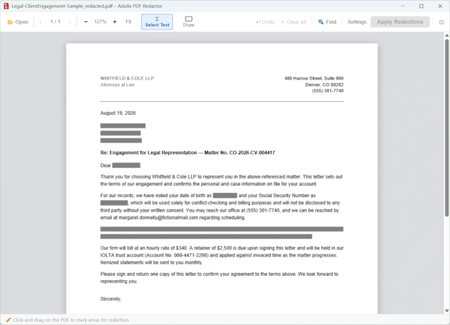 client letter after redaction